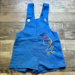 Vintage Blue Kids Overalls with Embroidered Duck Design